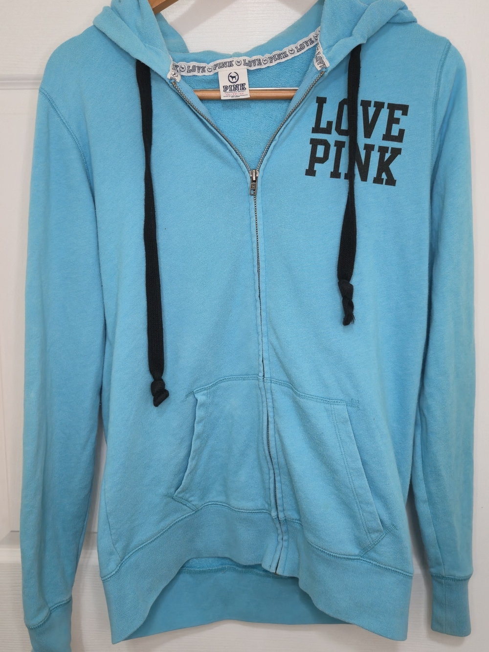Victoria's Secret PINK Aqua Blue 'LOVE PINK' Zip Hoodie